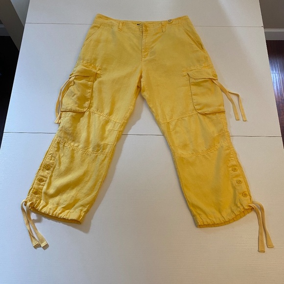 Lauren Ralph Lauren 100% Soft Linen High Rise Cargo Pants Yellow Size 8 - Picture 3 of 14